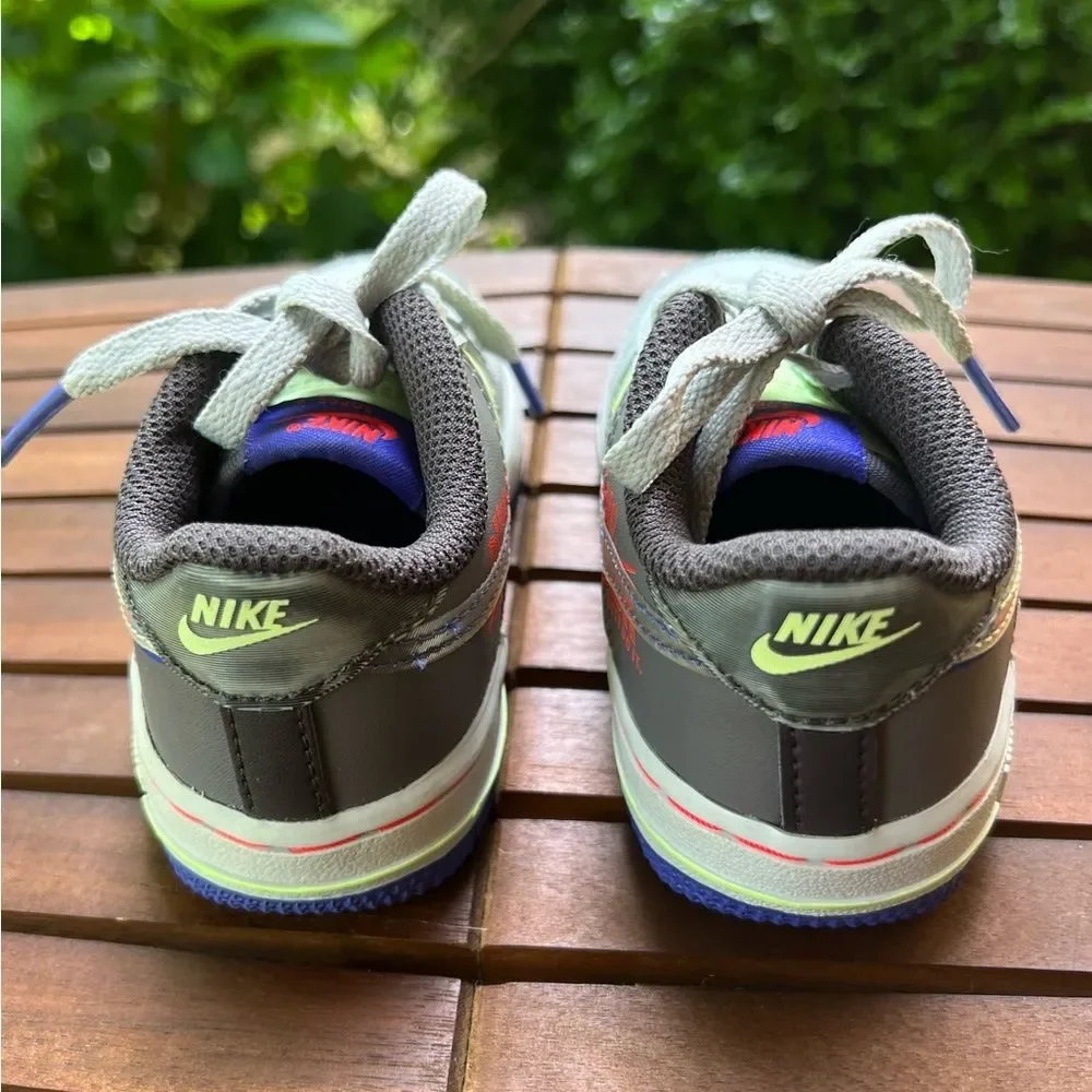 Nike Kids Sneakers Gray, Neon Yellow & Purple Accents